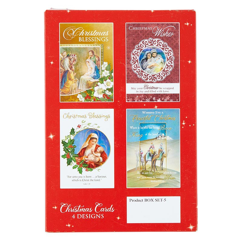 Boxed 5 x 7 Christmas greeting cards with 3 cards each of 4 different holiday designs.