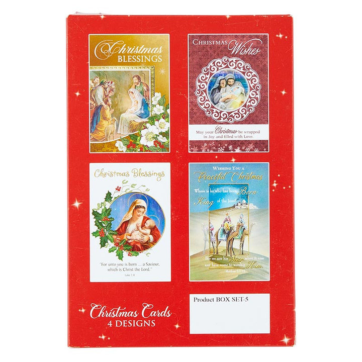 Boxed 5 x 7 Christmas greeting cards with 3 cards each of 4 different holiday designs.