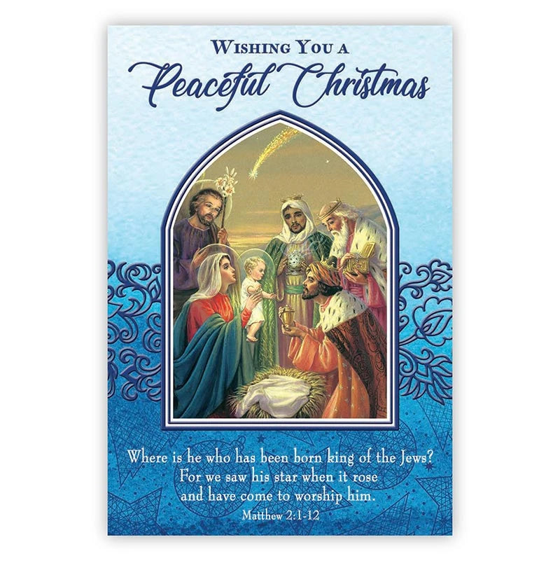 Boxed 5 x 7 religious Christmas cards celebrating the birth of Christ with 4 assorted designs.