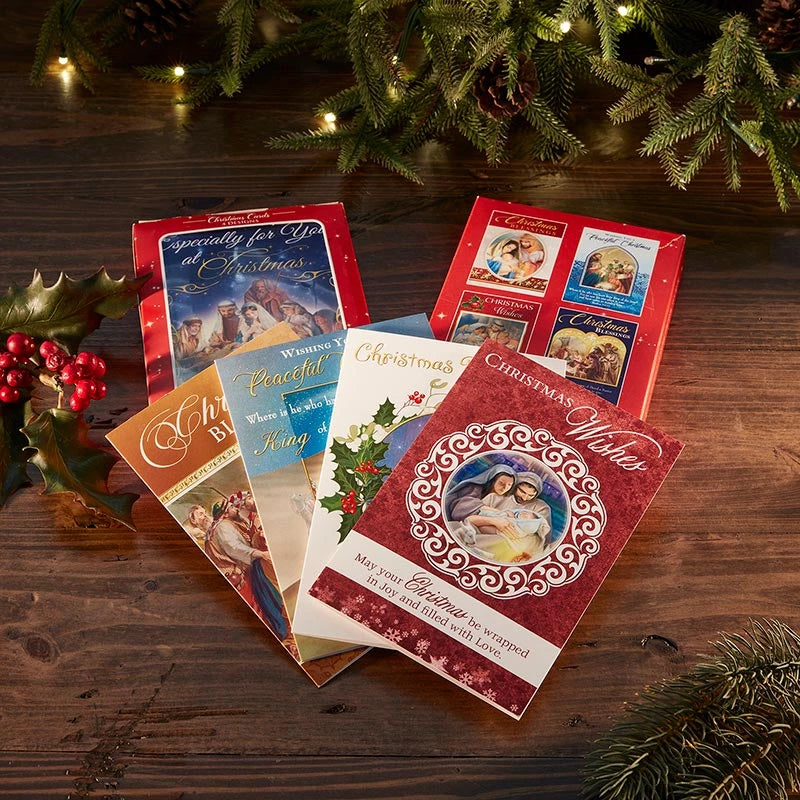 Faith-filled Christmas card assortment for Catholic families, friends, parishioners, and church communities.