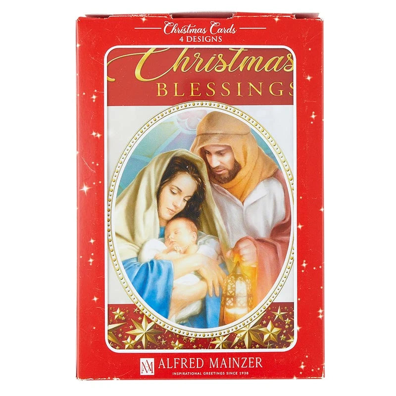 For Unto Us A Child Is Born boxed Christmas card set with 12 religious cards in 4 assorted designs.