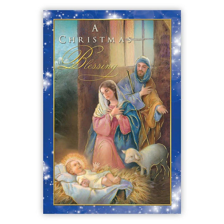 Boxed 5 x 7 Holy Family Christmas greeting cards with 3 cards each of 4 different designs.