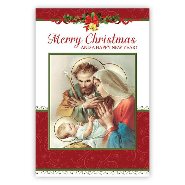 Boxed 5 x 7 Holy Family Christmas greeting cards with 3 cards each of 4 different designs.
