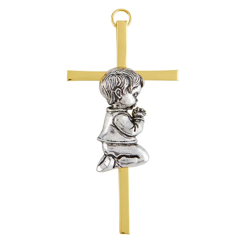 Boy Cross with Guardian Angel Crib Medal Set - Blue Ribbon