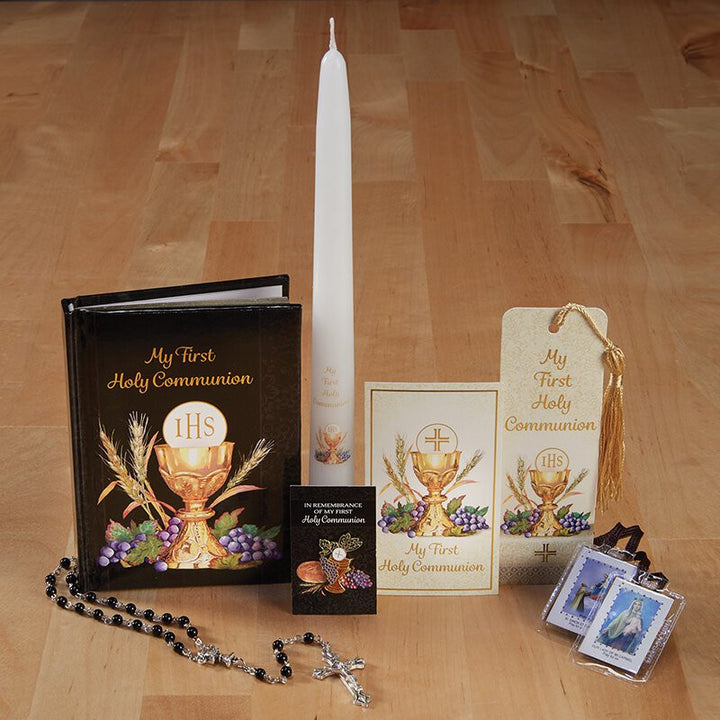 Bread of Life Deluxe First Communion boxed gift set with Mass book, rosary, scapular, candle and Catholic accessories