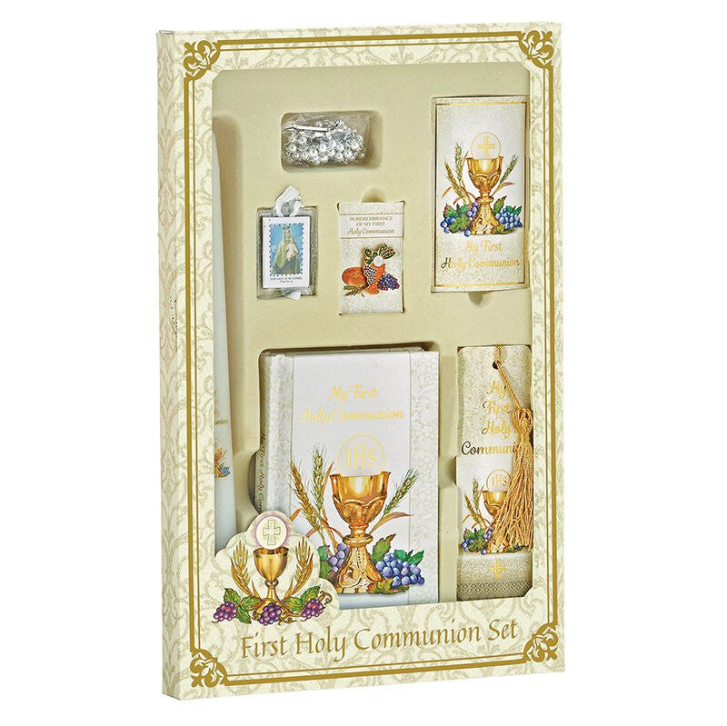 Bread of Life Deluxe First Communion boxed gift set with Mass book, rosary, scapular, candle and Catholic accessories