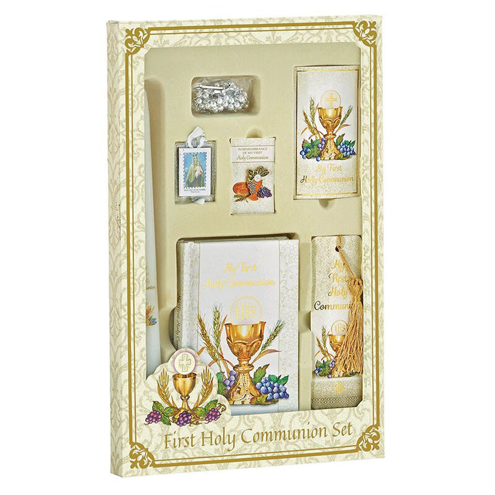 Bread of Life Deluxe First Communion boxed gift set with Mass book, rosary, scapular, candle and Catholic accessories