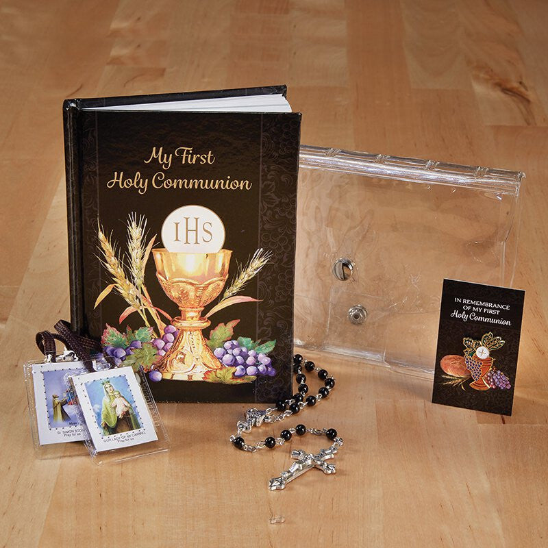 Bread of Life First Communion wallet set with Mass book, rosary, scapular and lapel pin