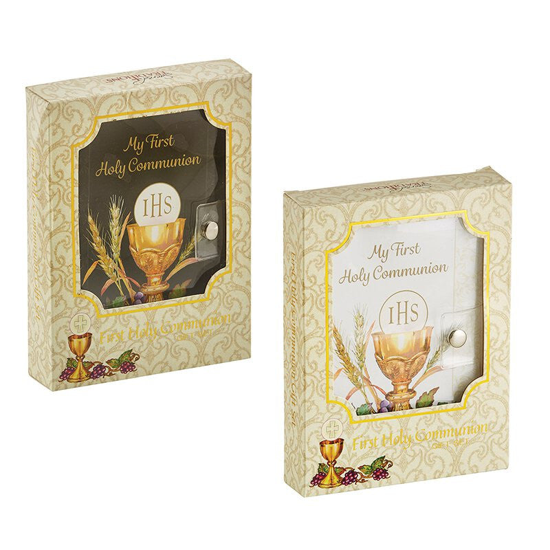 Bread of Life First Communion wallet set with Mass book, rosary, scapular and lapel pin