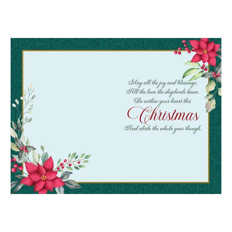 Catholic Christmas greeting card with a shepherd-inspired message of joy, love, and blessings.