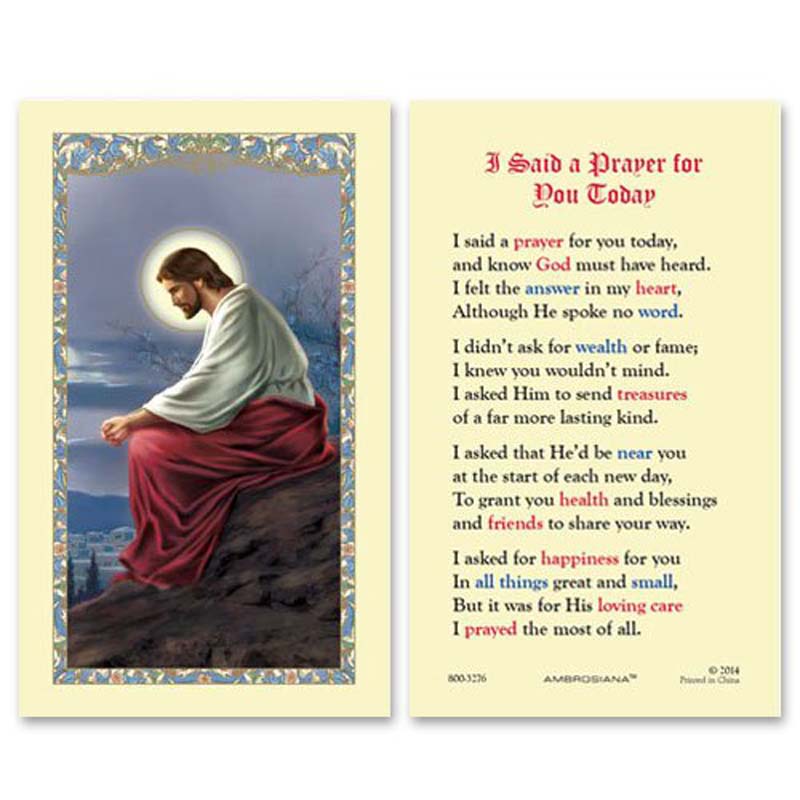 Christ Overlooking Jerusalem laminated Catholic holy card with I Said a Prayer for You Today message