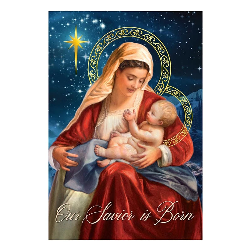 Gold foil embossed Catholic Christmas card set for family, friends, parishioners, and seasonal correspondence.