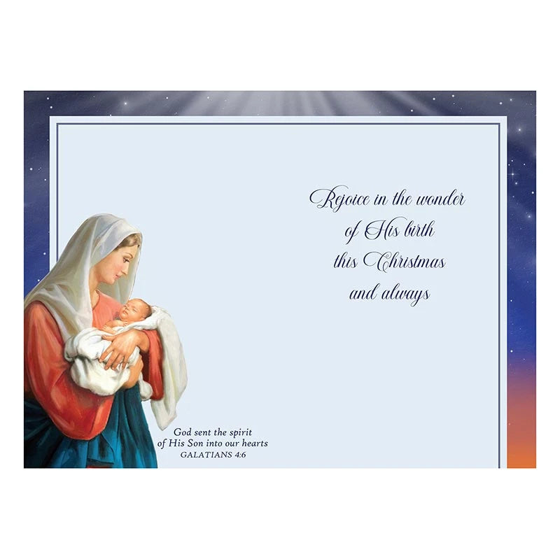 Catholic Christmas greeting card featuring Galatians 4:6 and a faith-centered seasonal message.