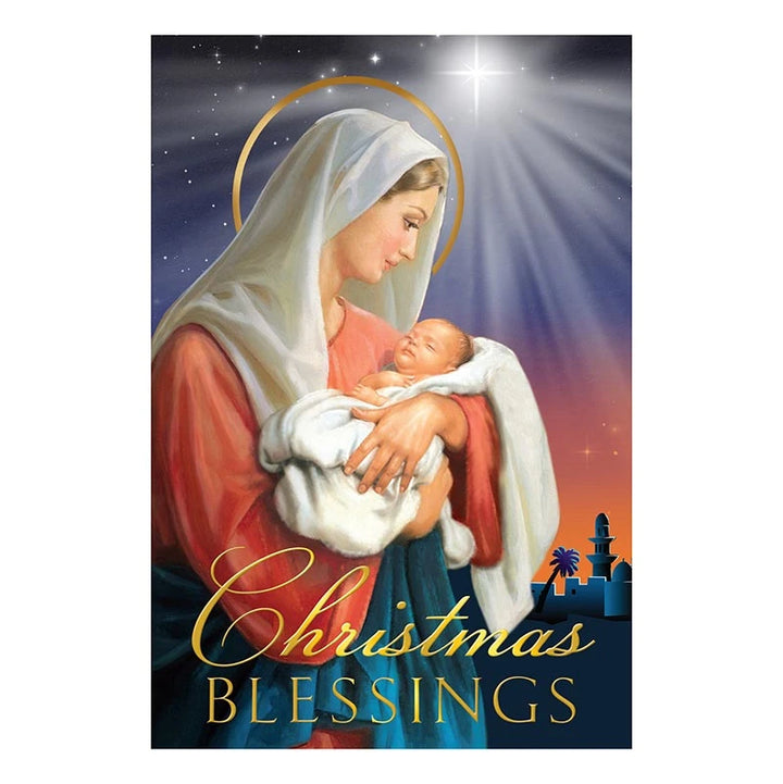 Christmas Blessings General Christmas Card with elegant gold foil embossed Catholic design.