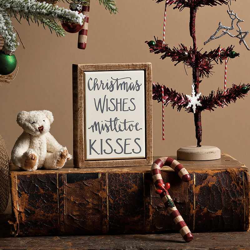 Christmas Wishes Mistletoe Kisses Box Sign Mini (Pack of 2)