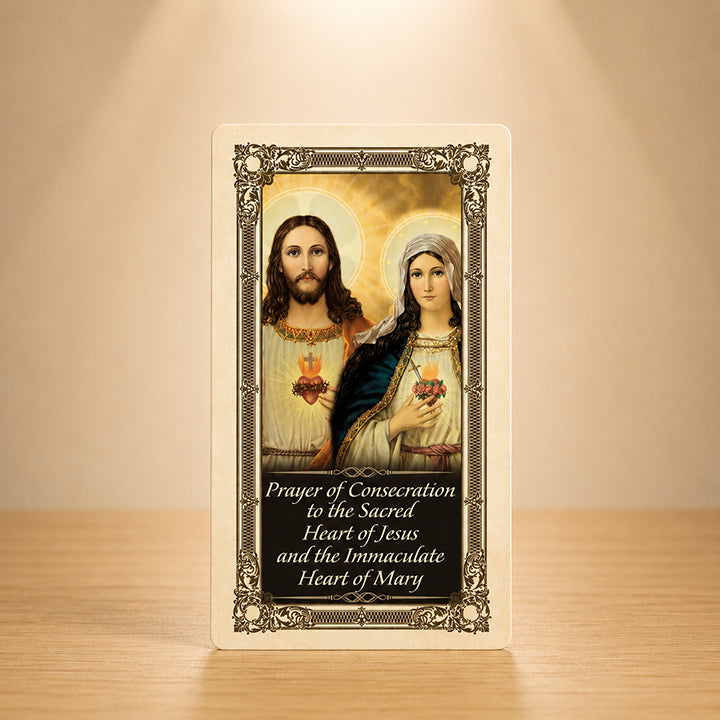 Consecration to the Sacred Heart of Jesus and Immaculate Heart of Mary Kilgarlin laminated prayer card	