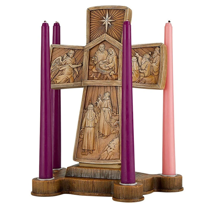 Catholic Cross Advent Candle Holder measuring 12 inches high for hope, peace, joy, and love during Advent.