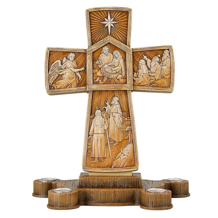 Two-piece Cross Advent Candle Holder for home altars, mantels, family prayer, and Catholic Christmas reflection.