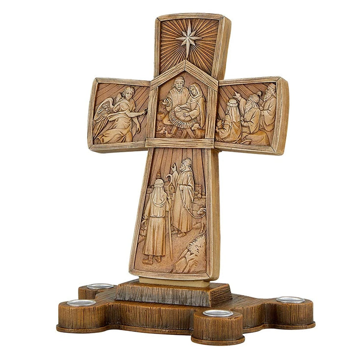 Catholic Cross Advent Candle Holder measuring 12 inches high for hope, peace, joy, and love during Advent..