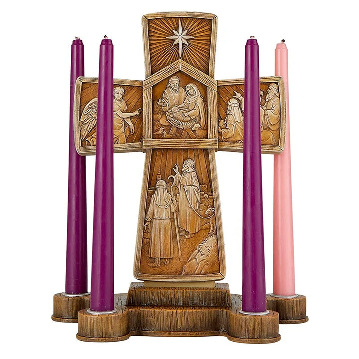 Two-piece Cross Advent Candle Holder for home altars, mantels, family prayer, and Catholic Christmas reflection.