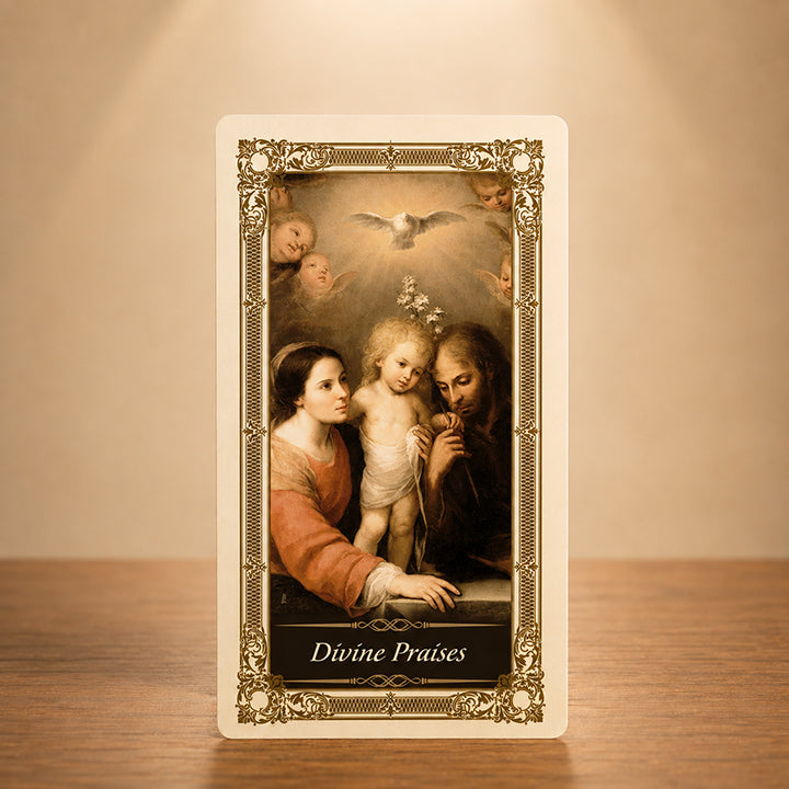 Divine Praises Prayer Card with Holy Family Catholic devotional artwork