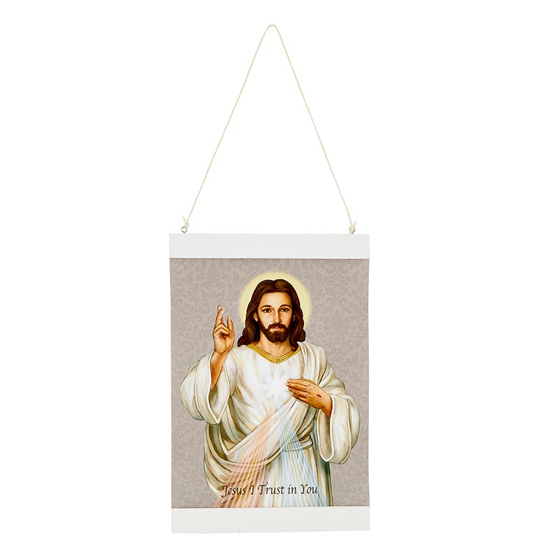 Divine Mercy Canvas Wall Hang - Gray Background