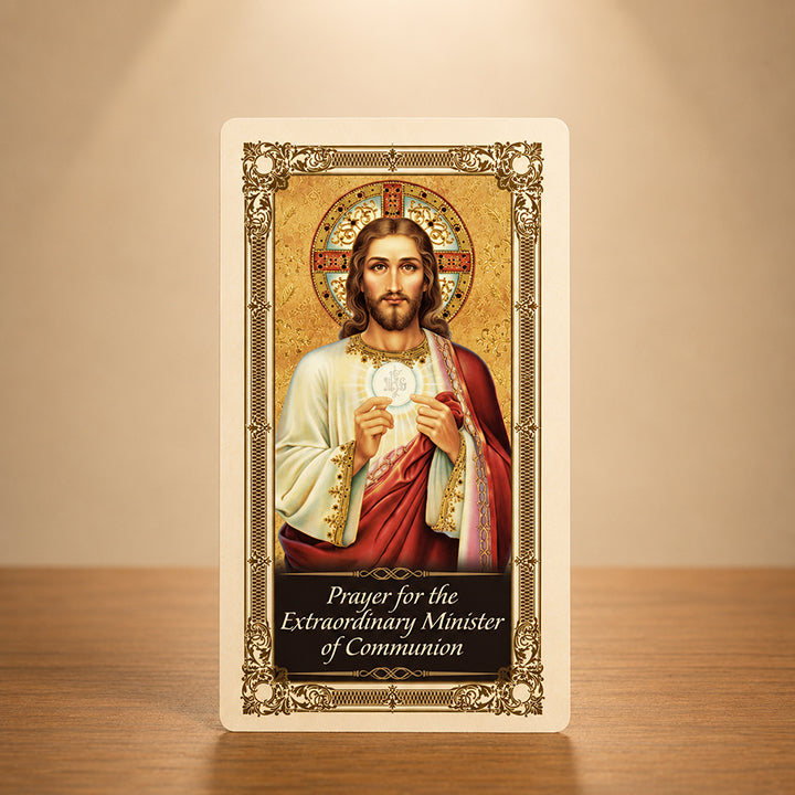 Extraordinary Minister of Communion prayer card with Jesus holding the Eucharist