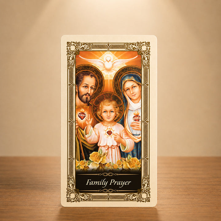 Family Prayer Card with Holy Family Catholic artwork of Jesus Mary and Joseph