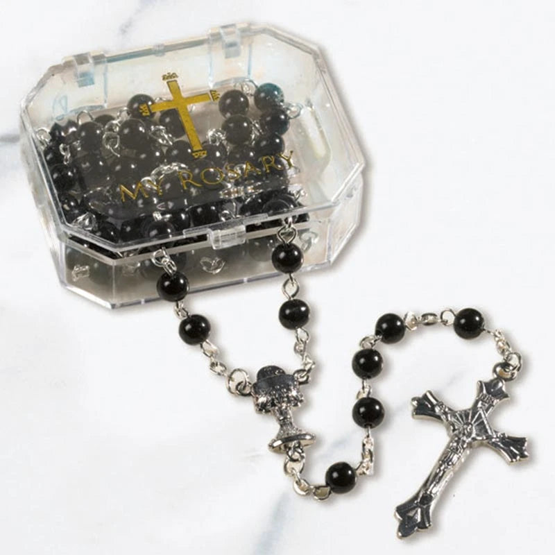 First Communion Black Sacramental Rosary – Catholic Rosary Gift for First Communion