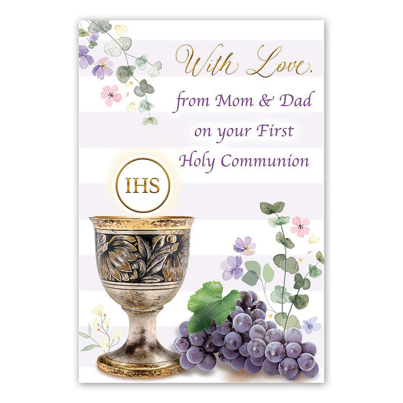 First Communion card from Mom and Dad with Italian artwork and gold foil accents