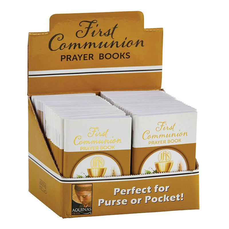  First Communion pocket prayer book display with 48 Catholic prayer books