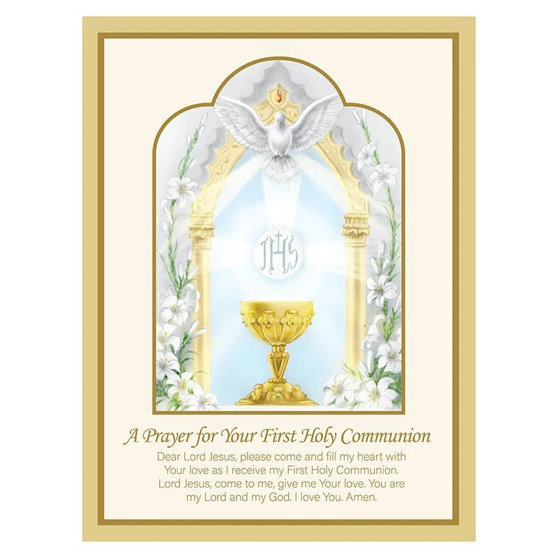 First Communion pop up Catholic card featuring John 6:35 Bread of Life Scripture