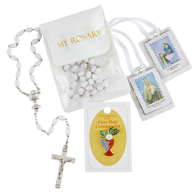 First Communion Kit Plastic Rosary Girl