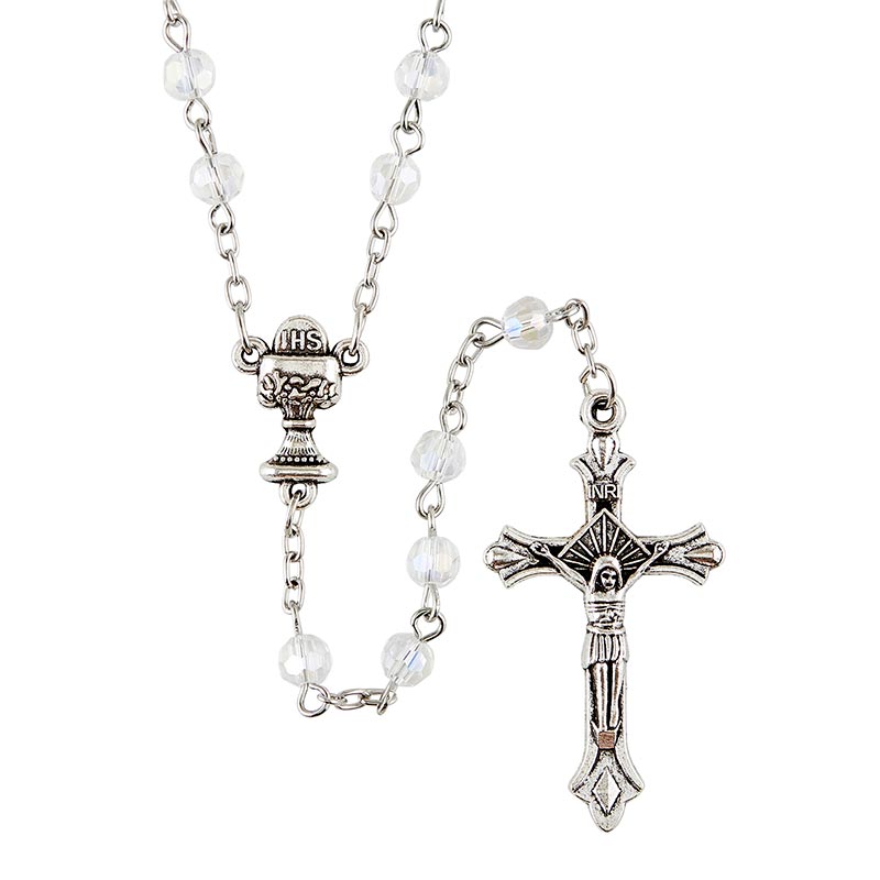 First Communion White Glass First Communion Rosary