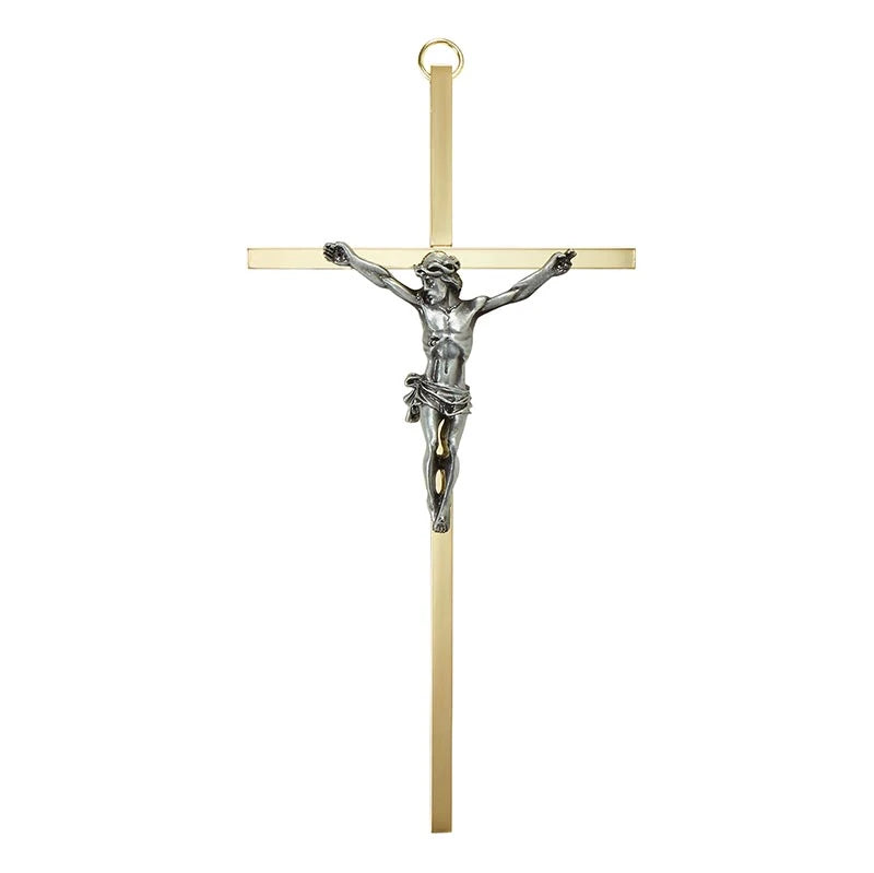 7-inch gold-plated brass crucifix with antique pewter corpus of Christ