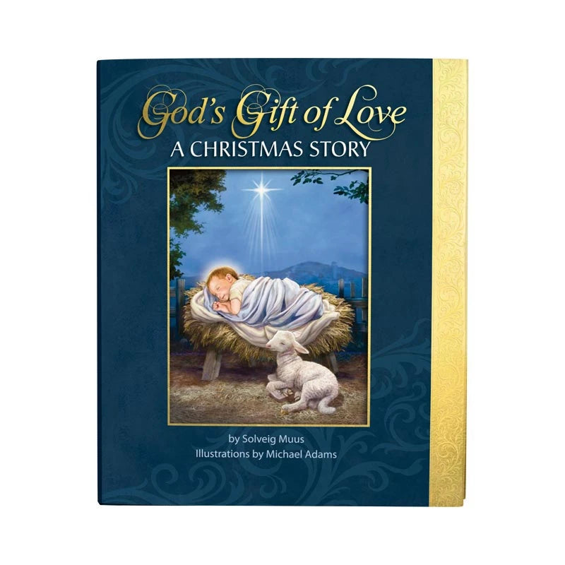 Children’s Nativity book retelling the birth of Jesus with prayers, Bible quotes, and illustrations by Michael Adams.