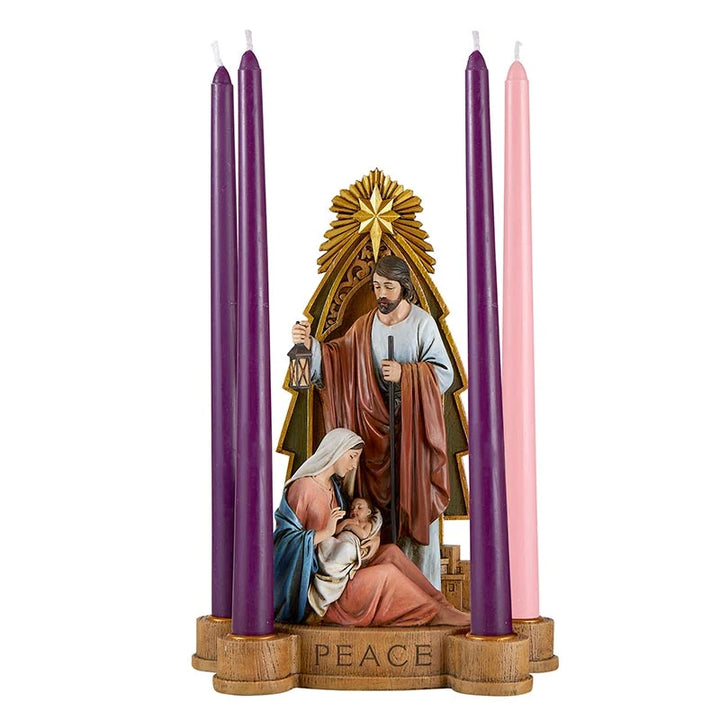 Gift-boxed Good News Advent Candleholder measuring 10-3/4 inches high for Catholic Christmas reflection and seasonal gifting.