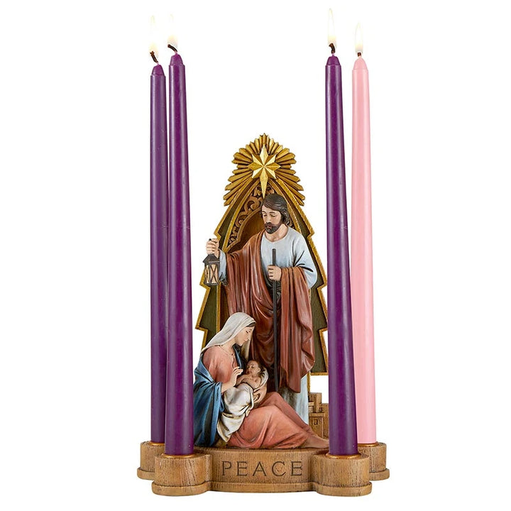 Gift-boxed Good News Advent Candleholder measuring 10-3/4 inches high for Catholic Christmas reflection and seasonal gifting.