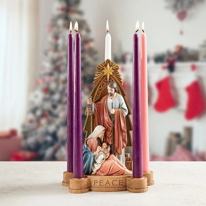 Gift-boxed Good News Advent Candleholder measuring 10-3/4 inches high for Catholic Christmas reflection and seasonal gifting.