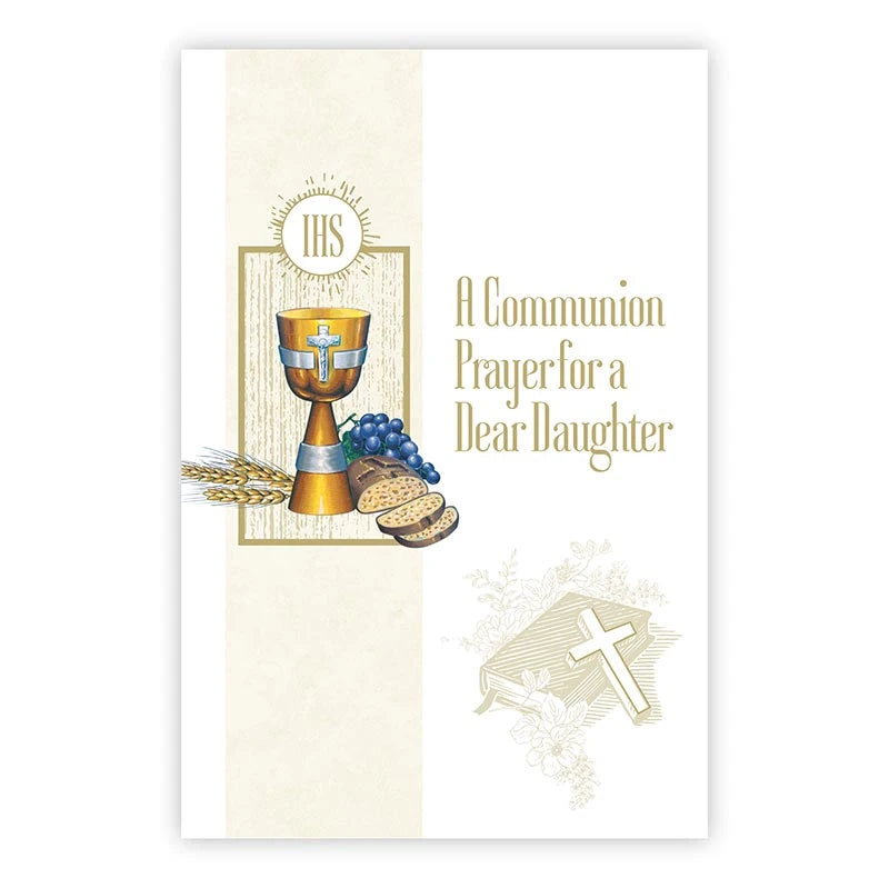 First Communion greeting card for daughter with Catholic artwork and gold foil accents