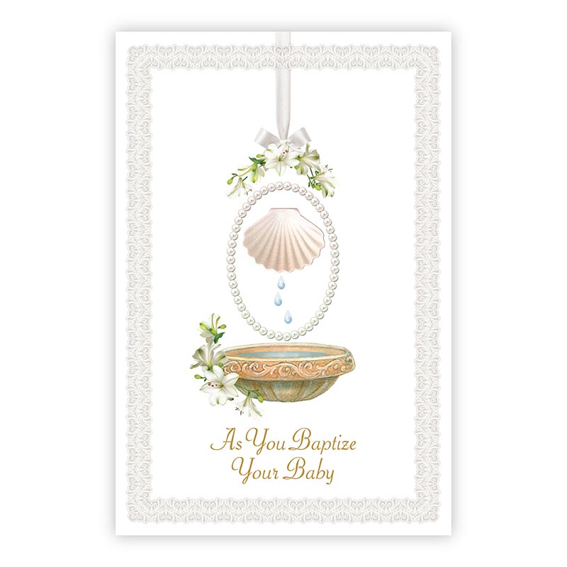 Baby Baptism greeting card with Catholic artwork gold foil and Psalm 91:11