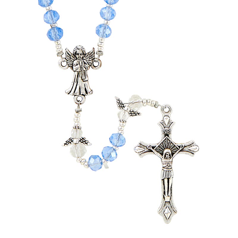 Guardian Angel Rosary with Angel Our Father Bead - Blue