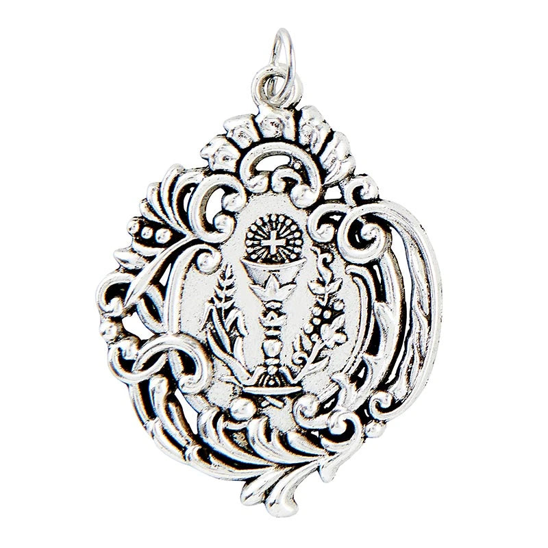 Holy Communion pendant in antique silver plate Catholic keepsake
