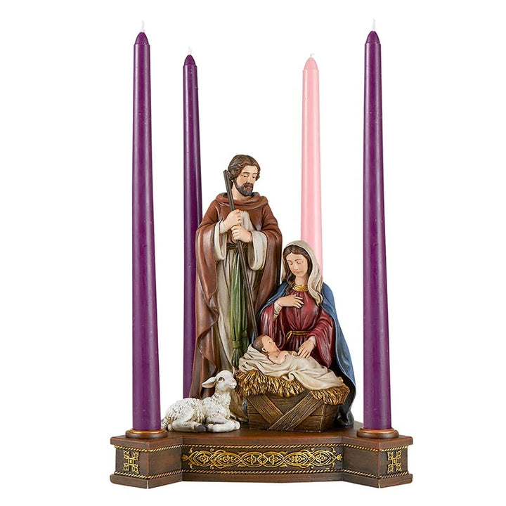 Catholic Holy Family Advent candleholder for family prayer, Advent candle lighting, home altars, and seasonal reflection.