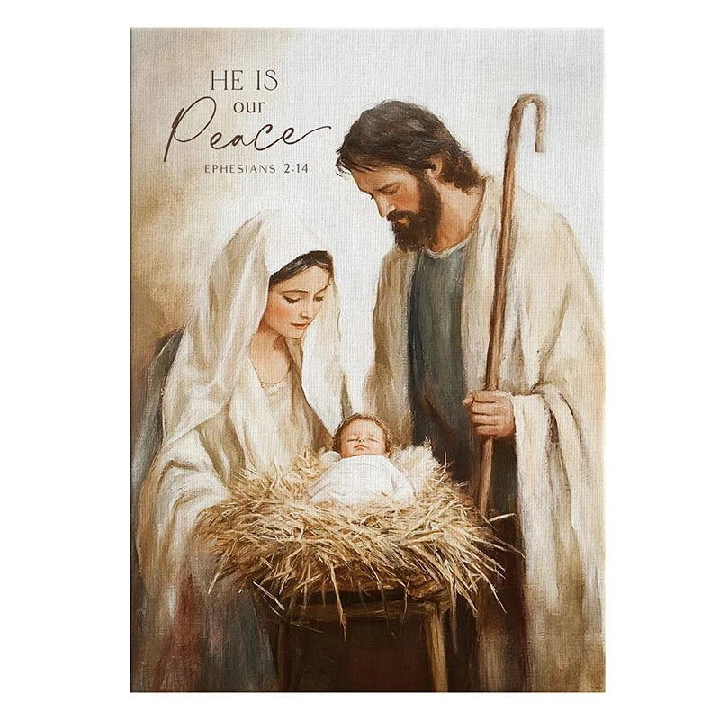 Holy Family Canvas He Is Our Peace Catholic décor for faith-centered home display.