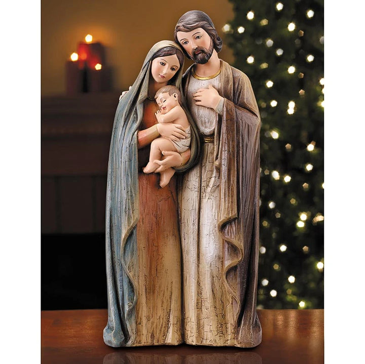 Catholic Holy Family Nativity figurine for mantel, entryway, tabletop, or prayer space display.