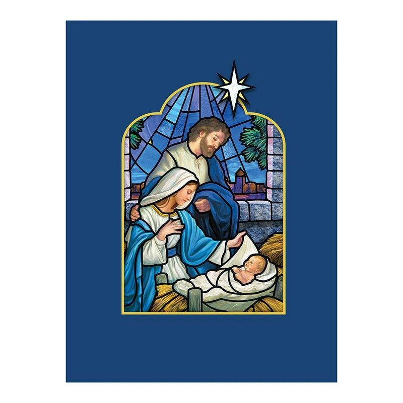 Holy Family Pop Up Christmas Card featuring a dimensional Catholic Nativity scene.