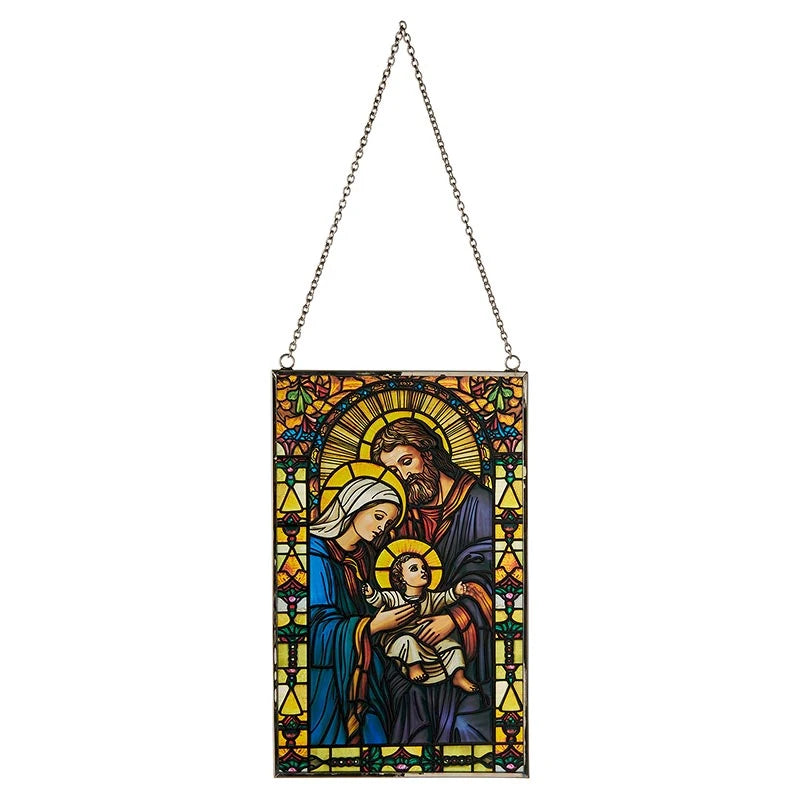 8 inch Holy Family stained glass Catholic décor with colorful sacred religious imagery.