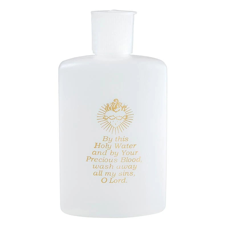 Catholic holy water bottle G1105 measuring 4.75 inches high, designed for convenient storage, transport, and parish use.