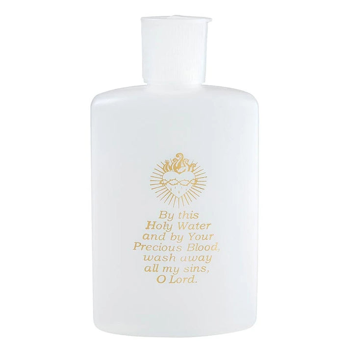 Catholic holy water bottle G1105 measuring 4.75 inches high, designed for convenient storage, transport, and parish use.